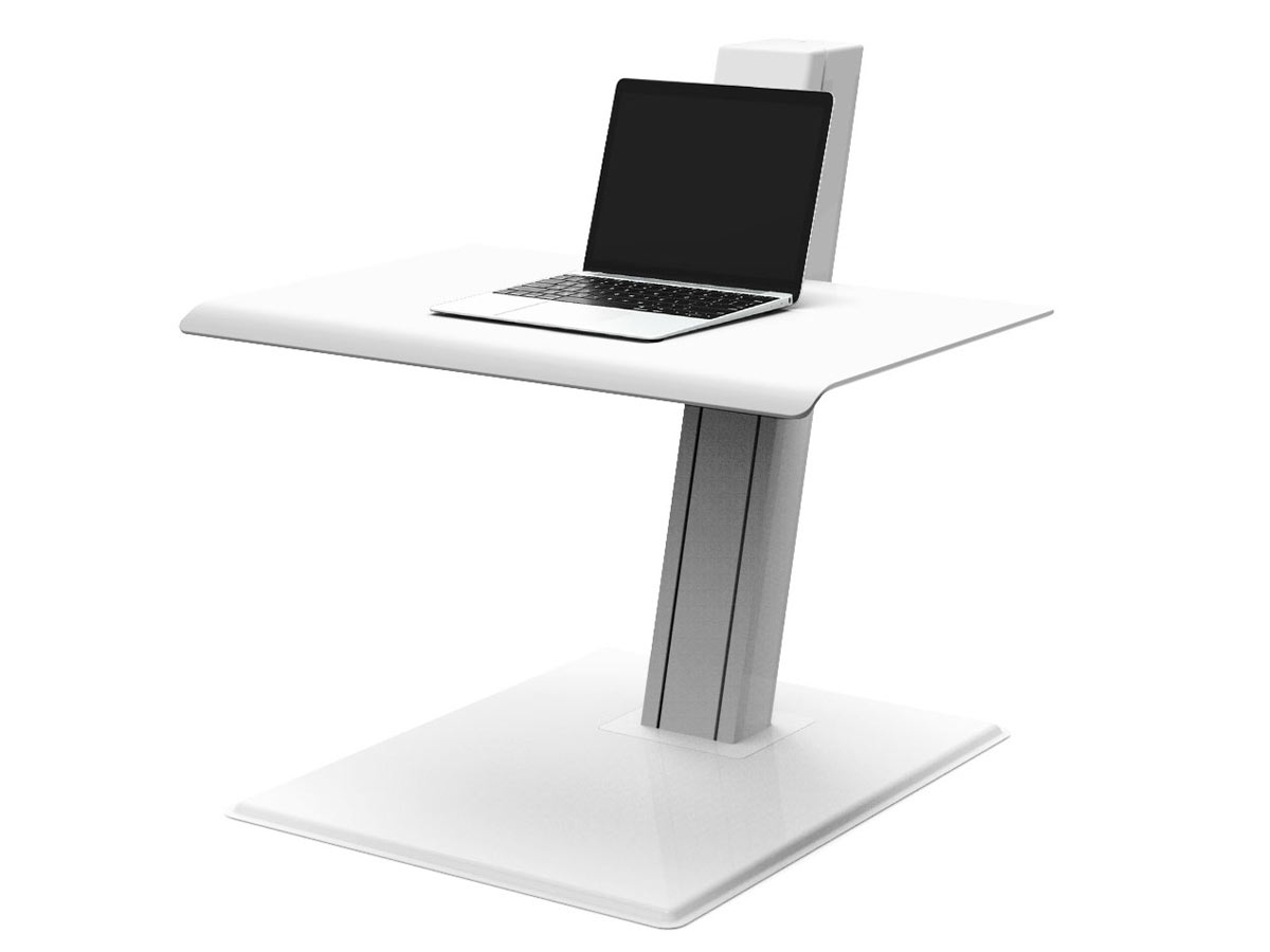 Humanscale QuickStand Eco Single Steh-Sitz Arbeitsplatz, weiß mit Laptop