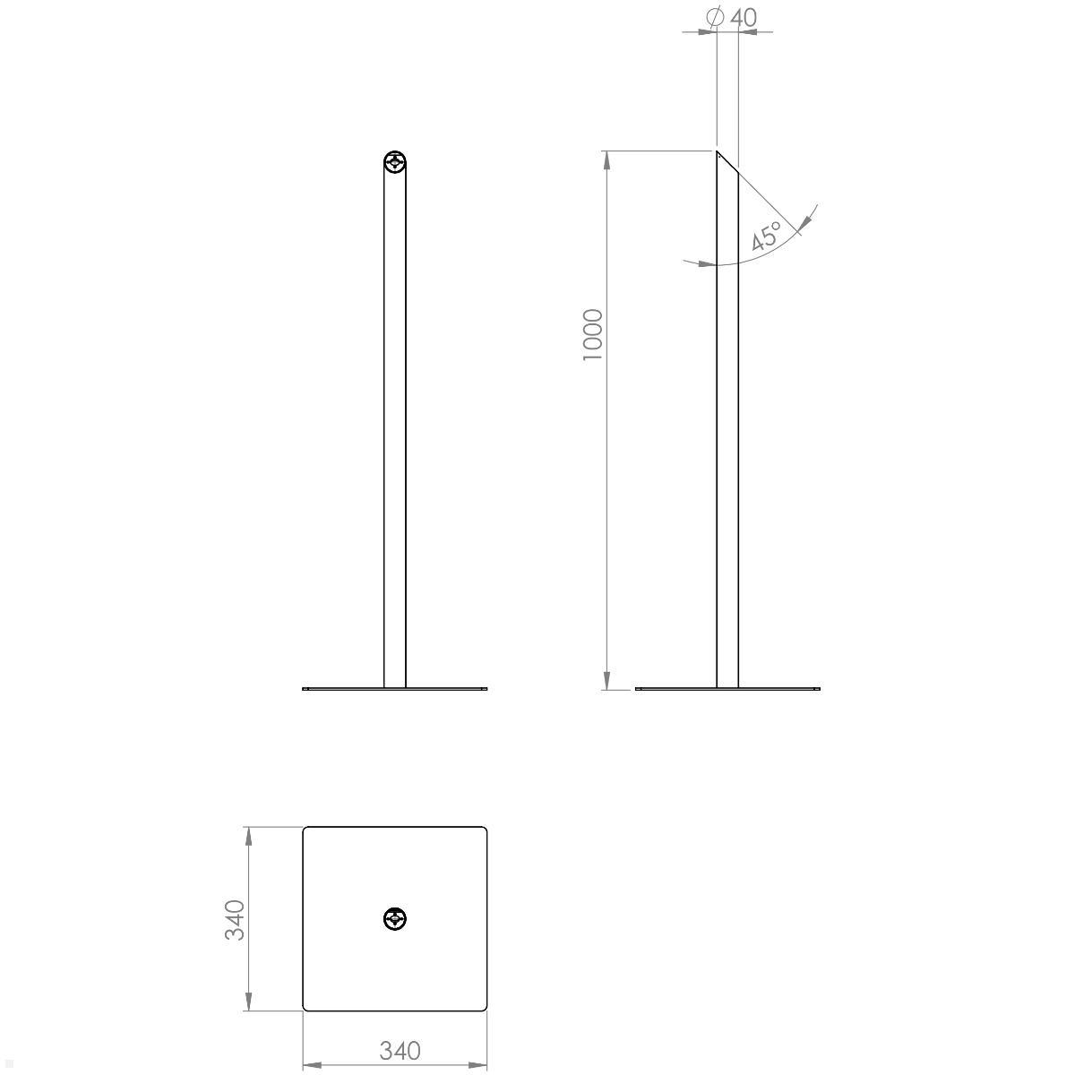 TabLines TBS003B Boden Tabletständer, schwarz, technische Zeichnung