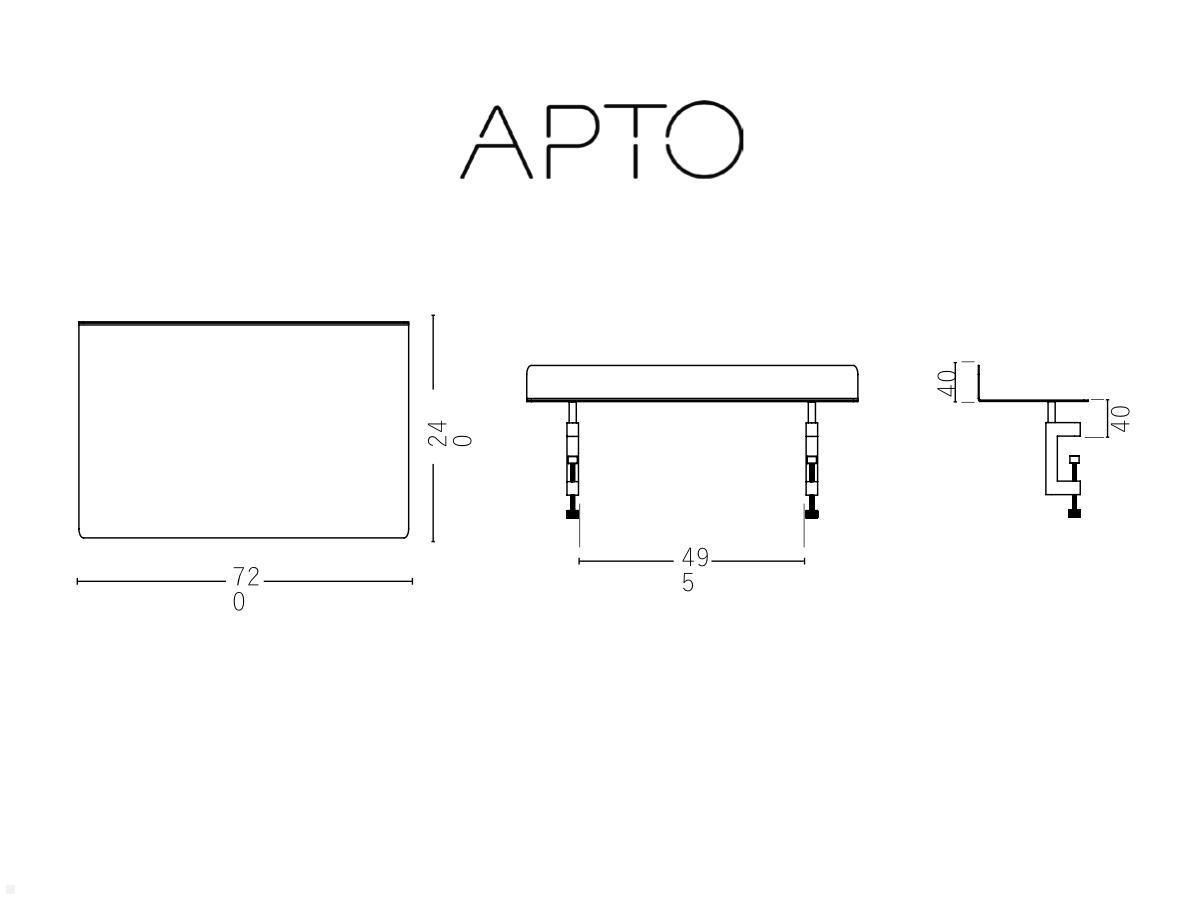 APTO Table Shelf Schreibtisch Ablageboard 72x24cm mit Tischklemmen, olivgrün technische Zeichnung