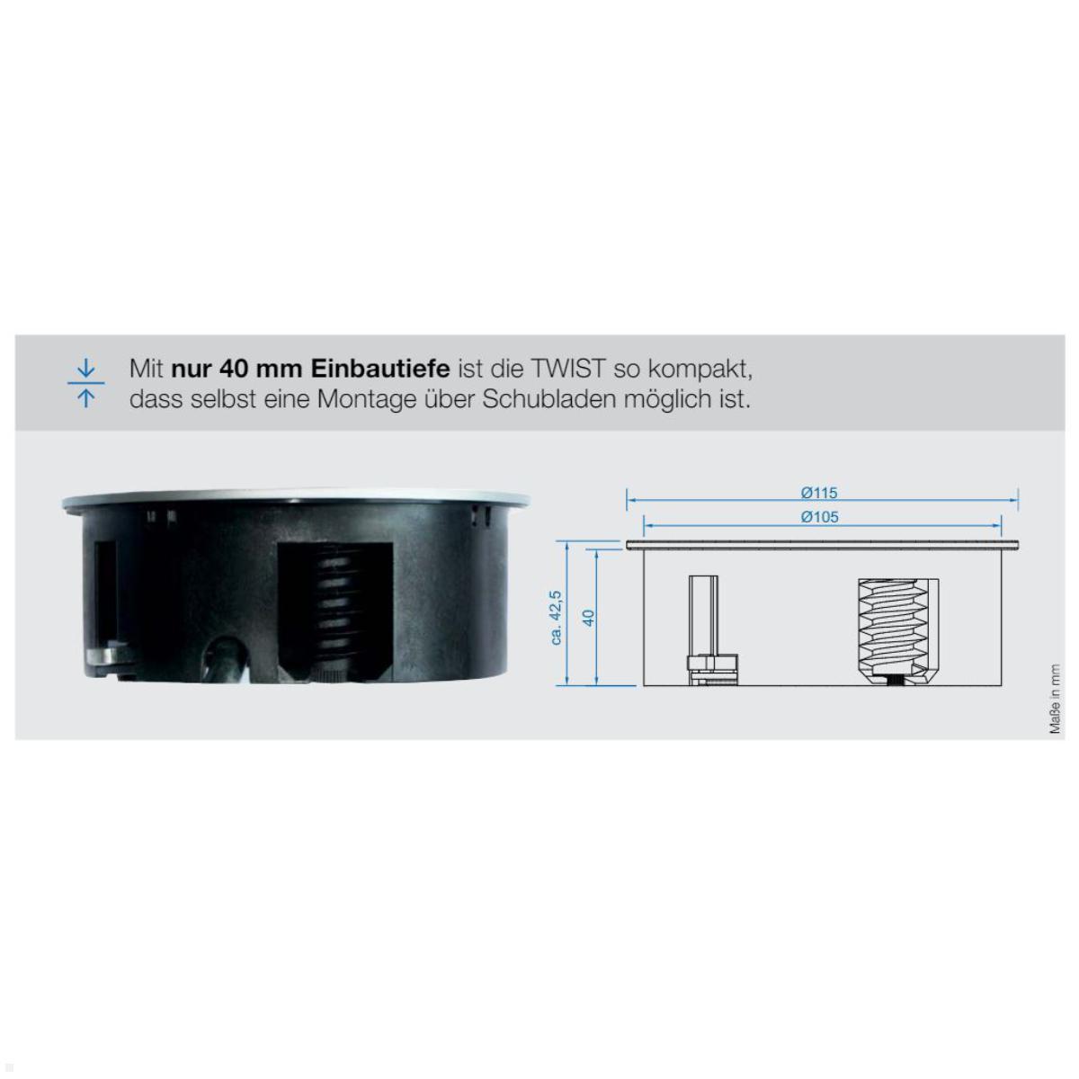 Bachmann TWIST 2 1x Steckdose 1x USB-Charger A/C, GST18, eckig (946.013) silber, Zeichnung Maße