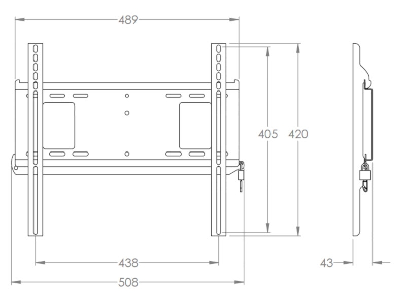 peerless PFL640 diebstahlsichere Display Wandhalterung 32-60Zoll flach Zeichnung