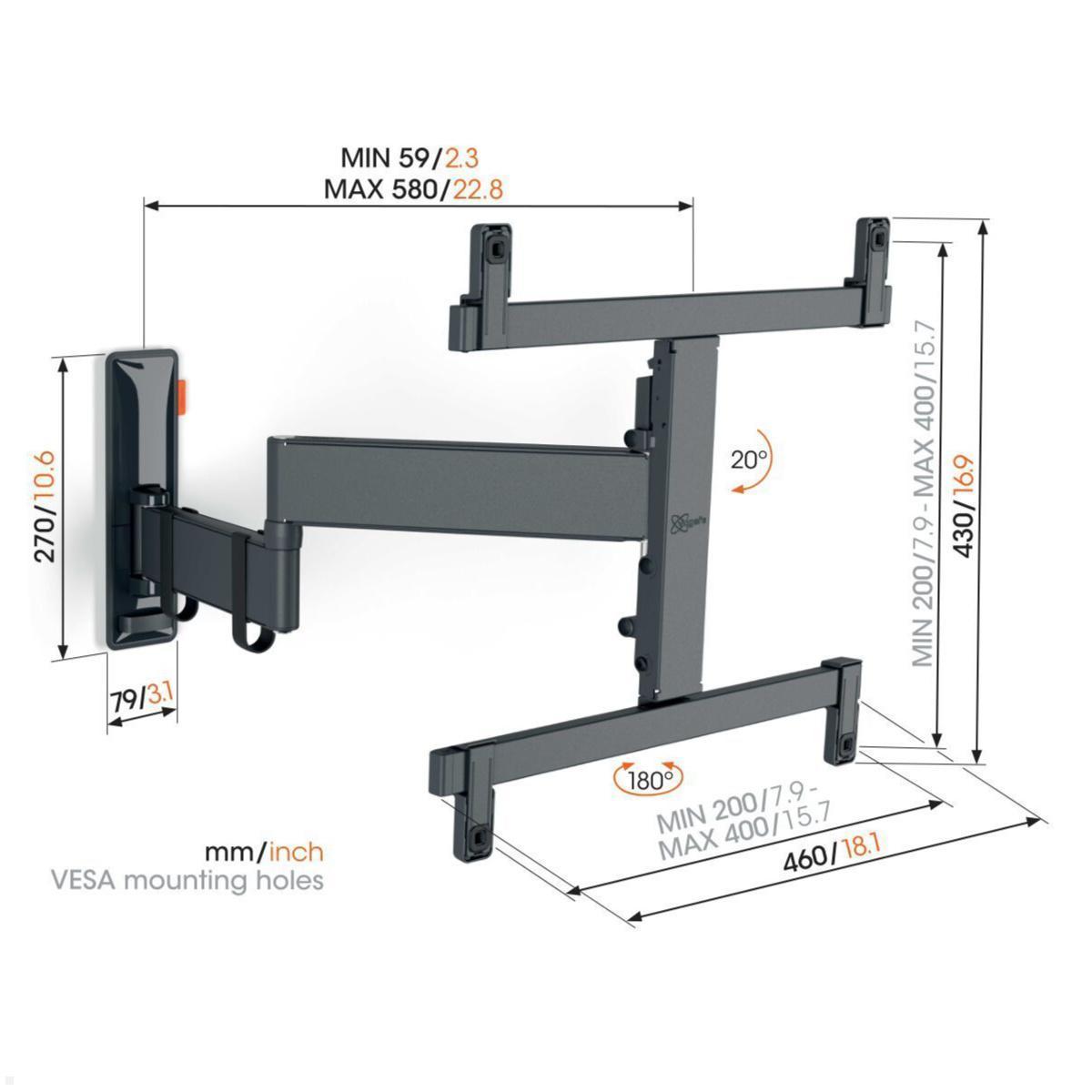 Vogels COMFORT TVM 3465 schwenkbare OLED TV Wandhalterung 32-65 Zoll, Maße