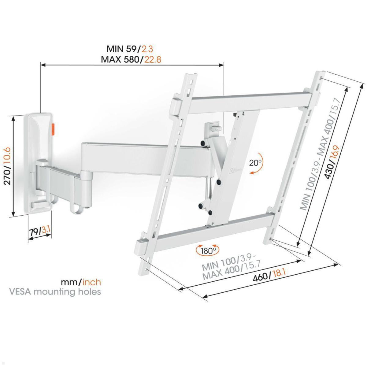 Vogels COMFORT TVM 3445W schwenkbare TV Wandhalterung 32-65 Zoll, weiß, Maße