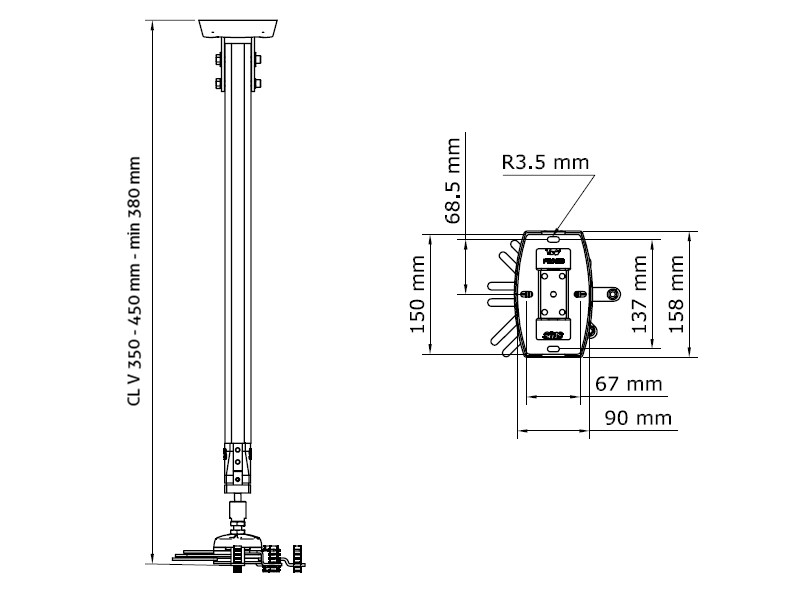 SMS Beamer Deckenhalterung CL V350-450 (AE021020) Maße