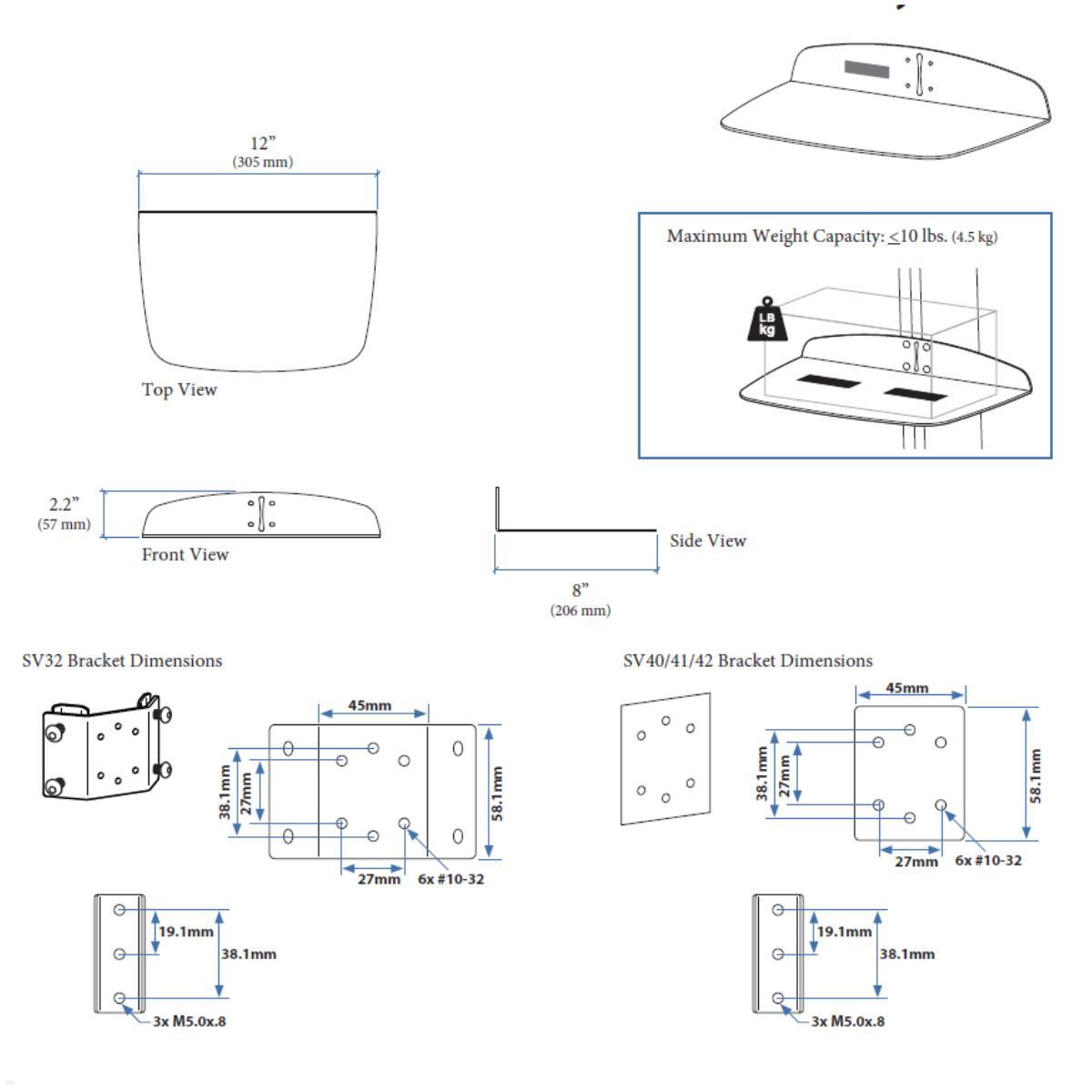 Ergotron StyleView Zubehör Ablageregal (97-507-282), Skizze