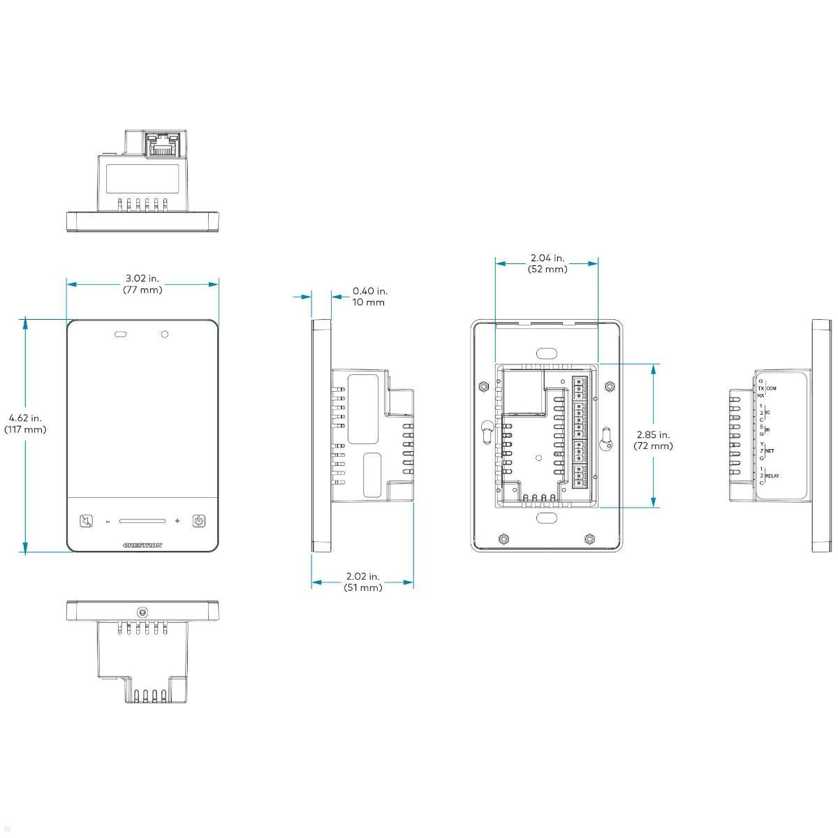 Crestron 3-Series Medienpräsentations-Controller 102 (MPC3-102-B), technische Zeichnung