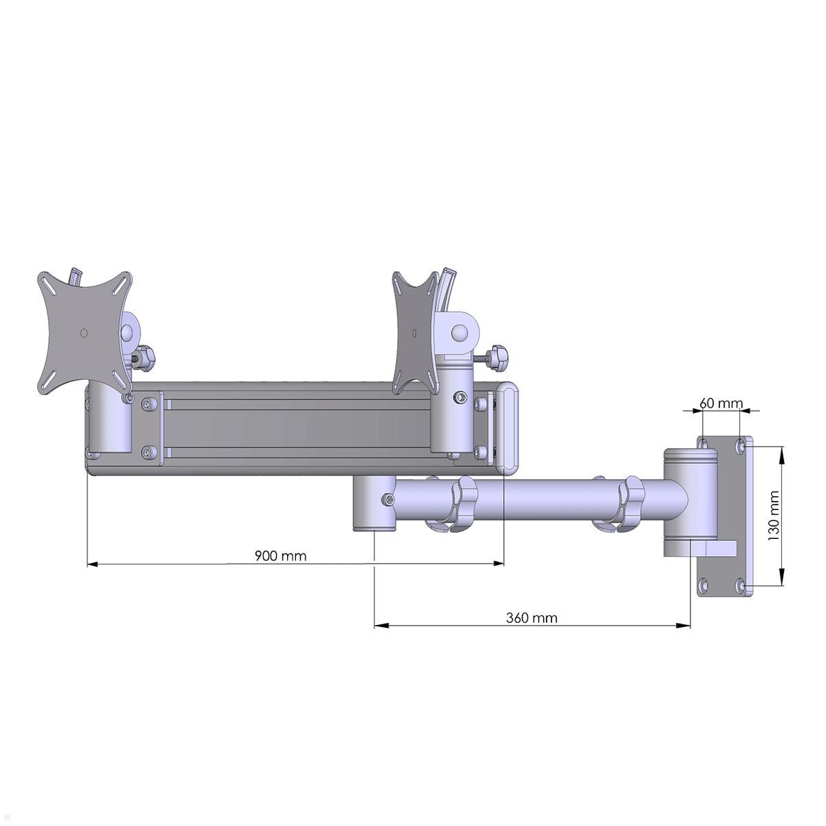 MonLines MWH223G TFT-Star schwenkbarer Wandhalter für 2 Monitore mit Para System, grau technische Zeichnung