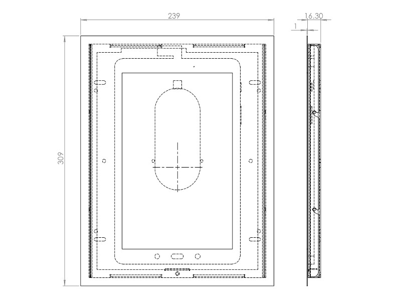 TabLines TWE048W Tablet Wandeinbau Samsung Galaxy Tab A 10.1 DS Maße