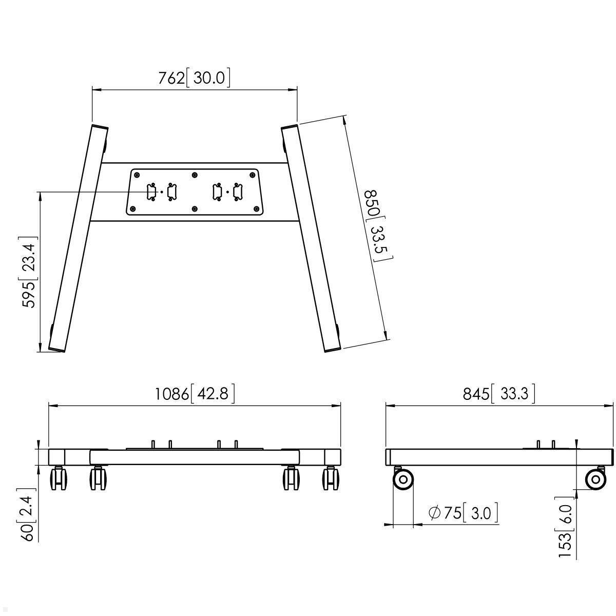 Vogels Connect-it PFT 8530 Wagenrahmen für Touchdisplays, schwarz, Zeichnung Maße