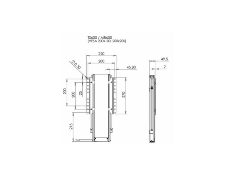 VENSET TS600B elektrischer Einbau TV Lift, 600 Hub Zeichnung