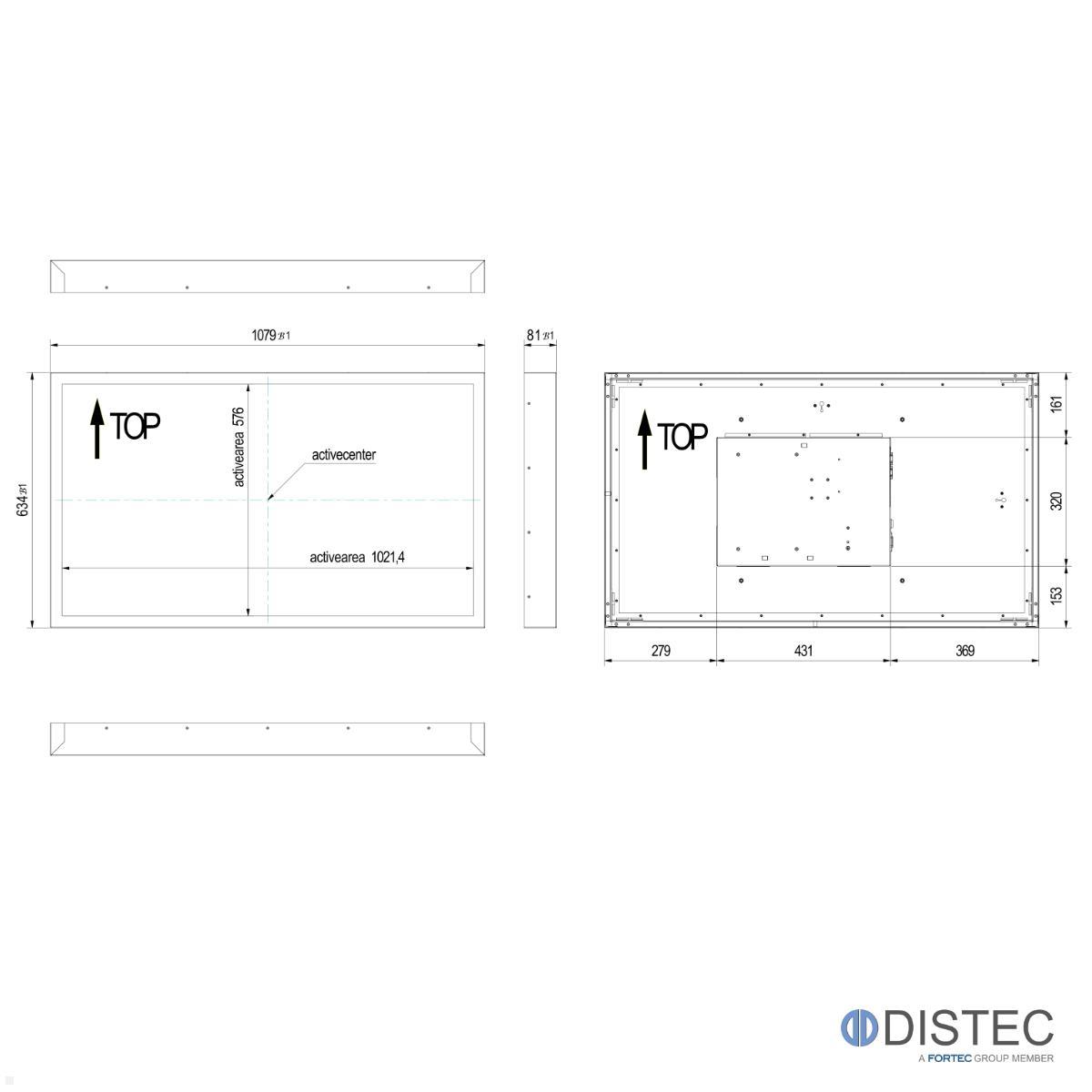 Distec BLO-Line A1 Brandschutz Monitor 46 Zoll PME Blende quer (DS-92-060Q) technische Zeichnung