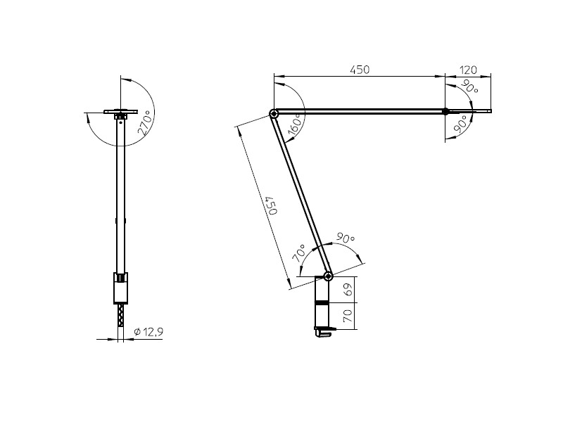 Novus Attenzia task LED Tischlampe schwarz ohne Klemme 740+1208+000 Maße