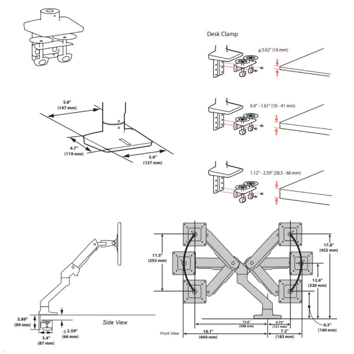 Ergotron Zubehör HX Monitor Arm Wand auf Tisch-Umbausatz (98-630-224), Skizze