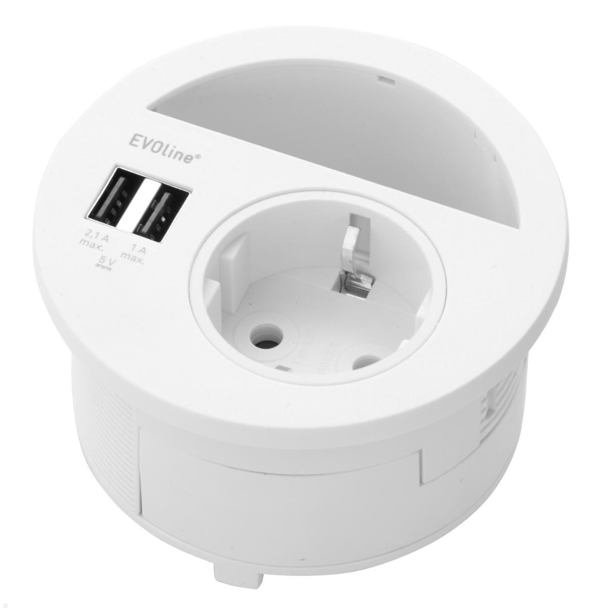 EVOline Circle80 Einbausteckdose mit 1x USB-A / 1x USB-C Charger, weiß geringe Einbautiefe