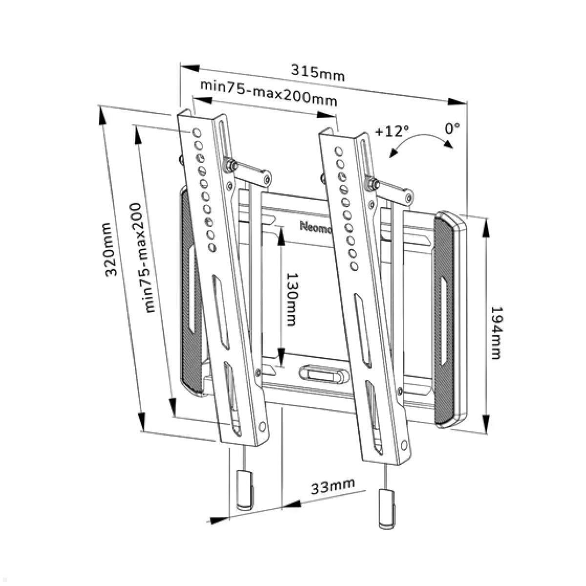 Neigbare TV Wandhalterung, Neomounts WL35-550BL12, VESA, technische Zeichnung