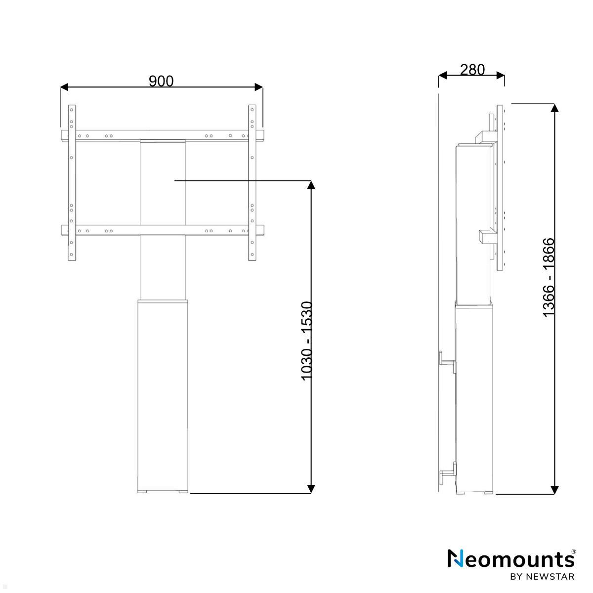 Neomounts PLASMA-W2250SILVER motorisierte Wandhalterung 42-100 Zoll technische Zeichnung