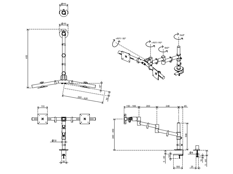 Dataflex Viewgo 48.132 Dualhalterung Zeichnung