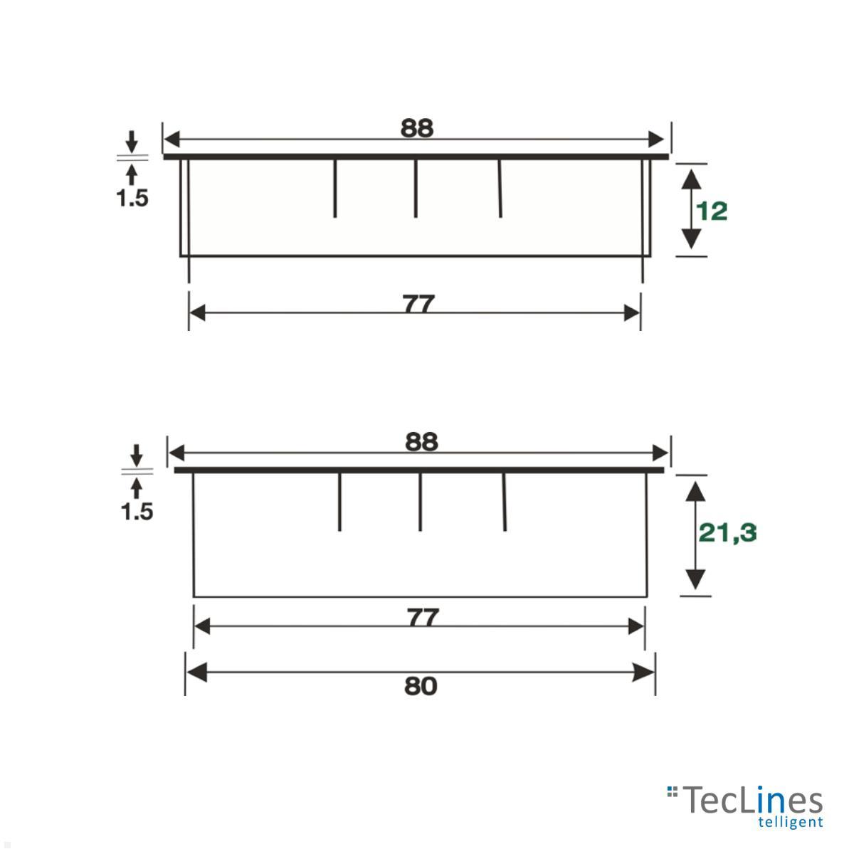 TecLines TKD002CP Tisch Kabeldurchführung rund 80mm, Chrom poliert technische Zeichnung