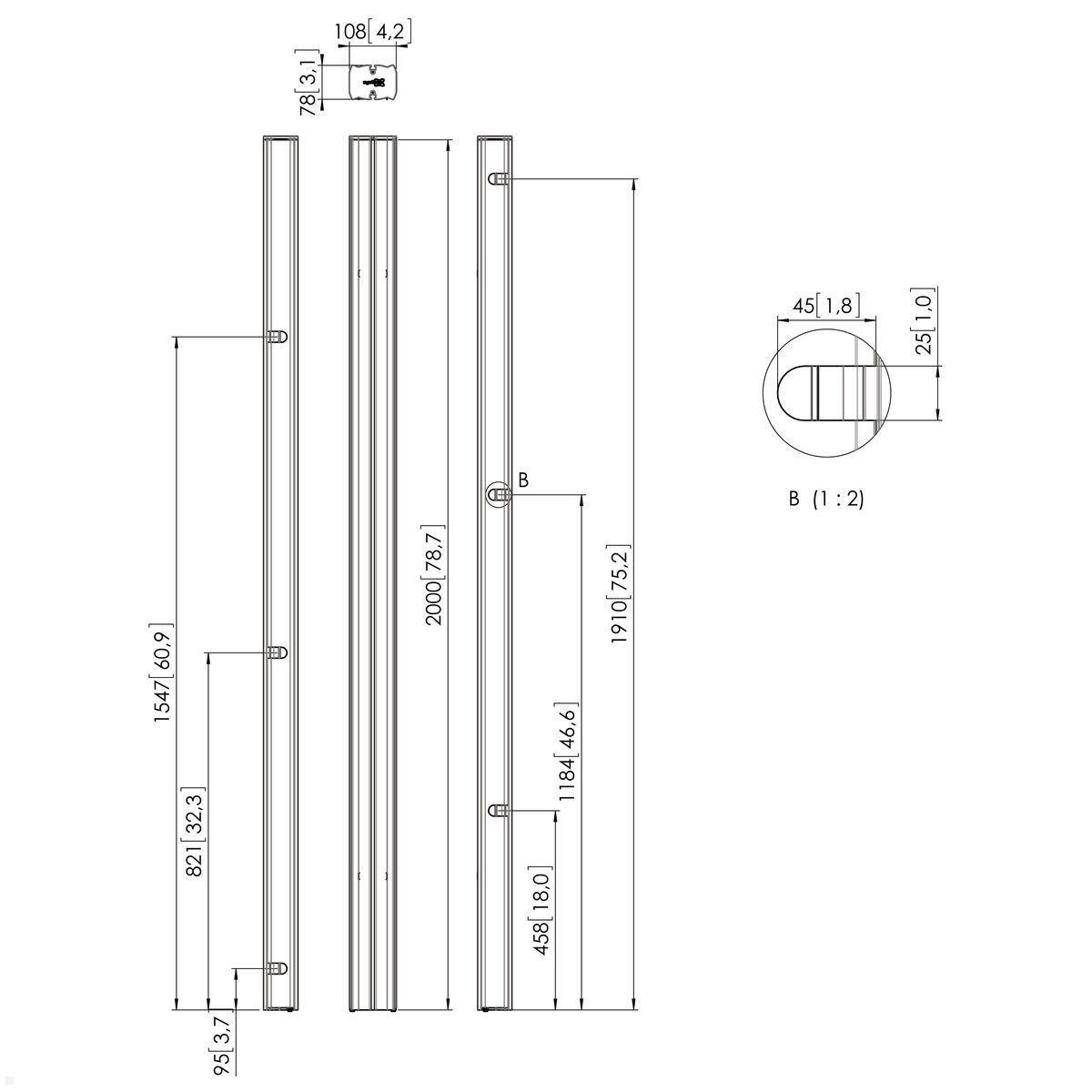 Vogels Connect-it PUC 2720 - 200 cm Säule für Bodenhalterung, silber, Zeichnung Maße