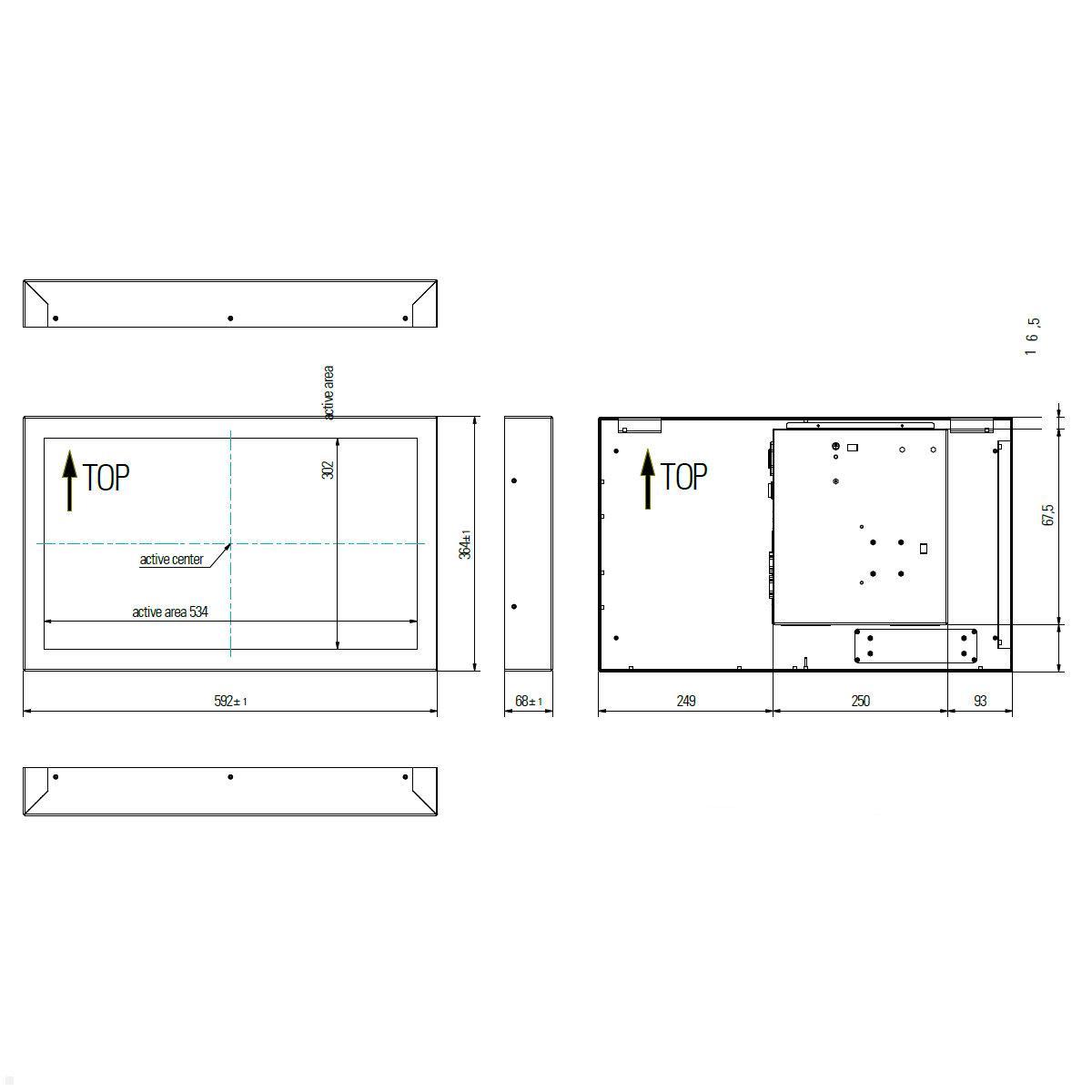 Distec BLO-Line A1 Brandschutz Monitor 24 Zoll IoT Blende quer (DS-92-073Q) technische Zeichnung