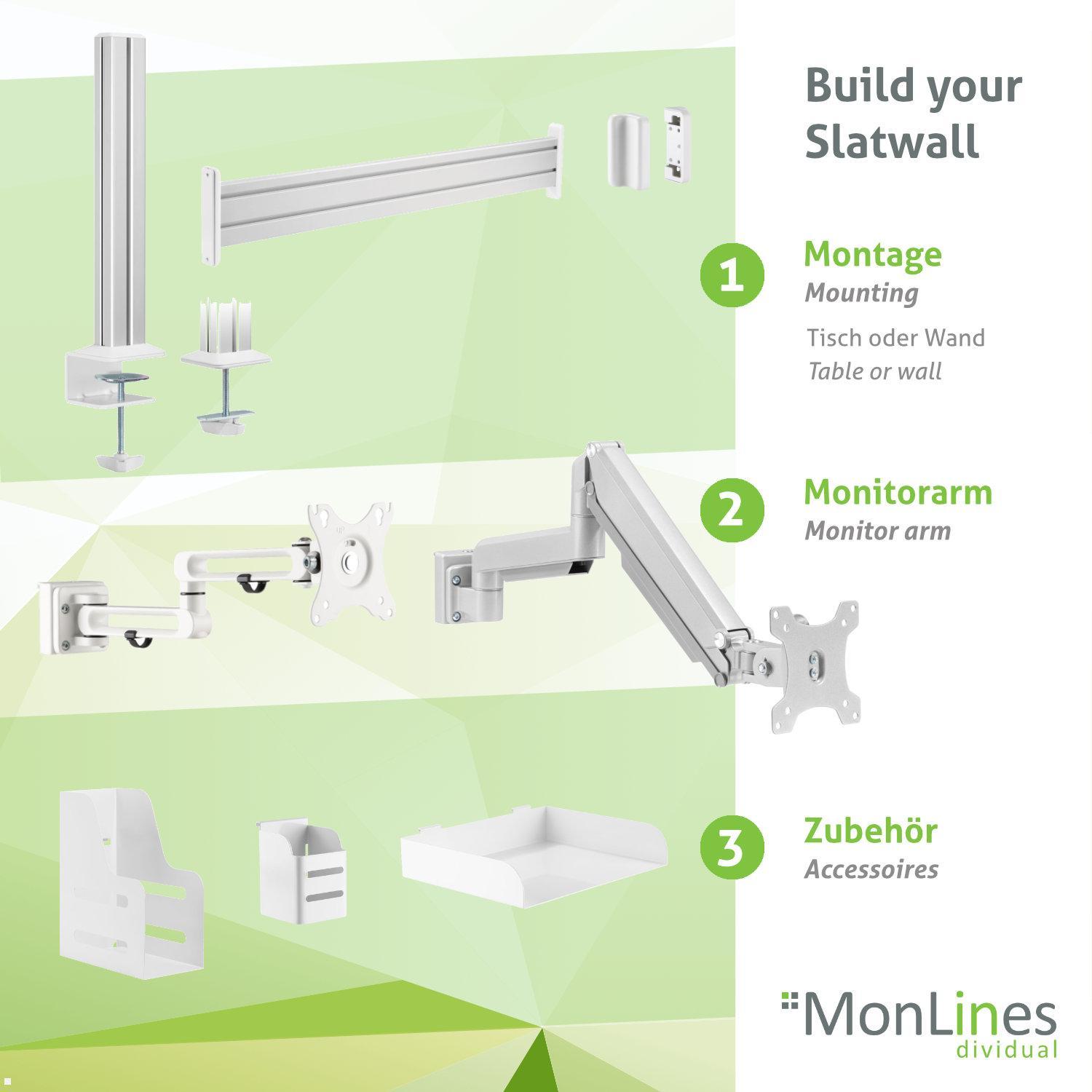 MonLines Slatwall Zubehör Stiftebox in Weiß für Büro, MSH005, Übersicht MonLines MSH Slatwall Produkte