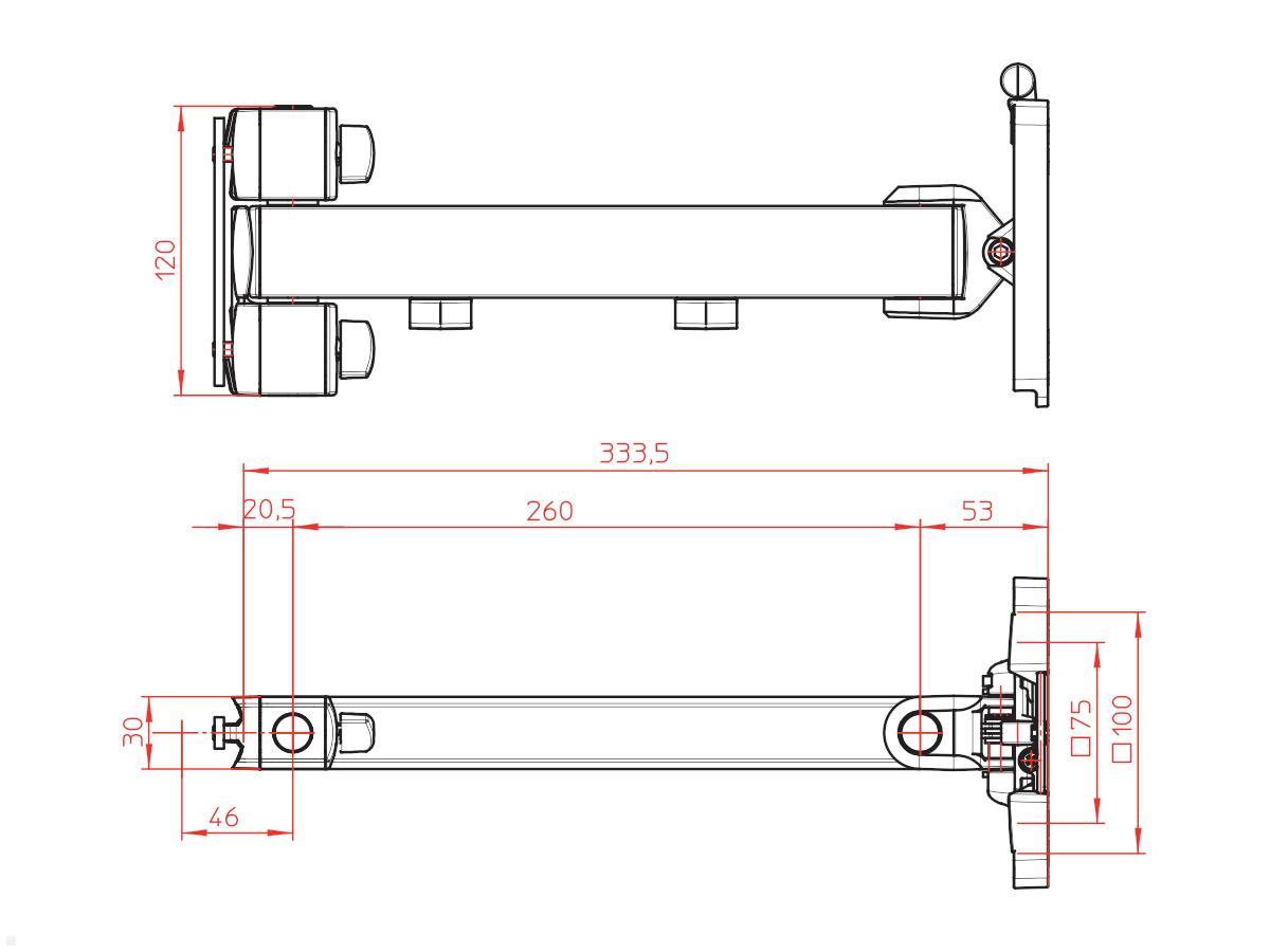 Novus SKY 13N TV Wandhalterung 445 mit Schwenkarm (260mm) Maße Schwenkarm