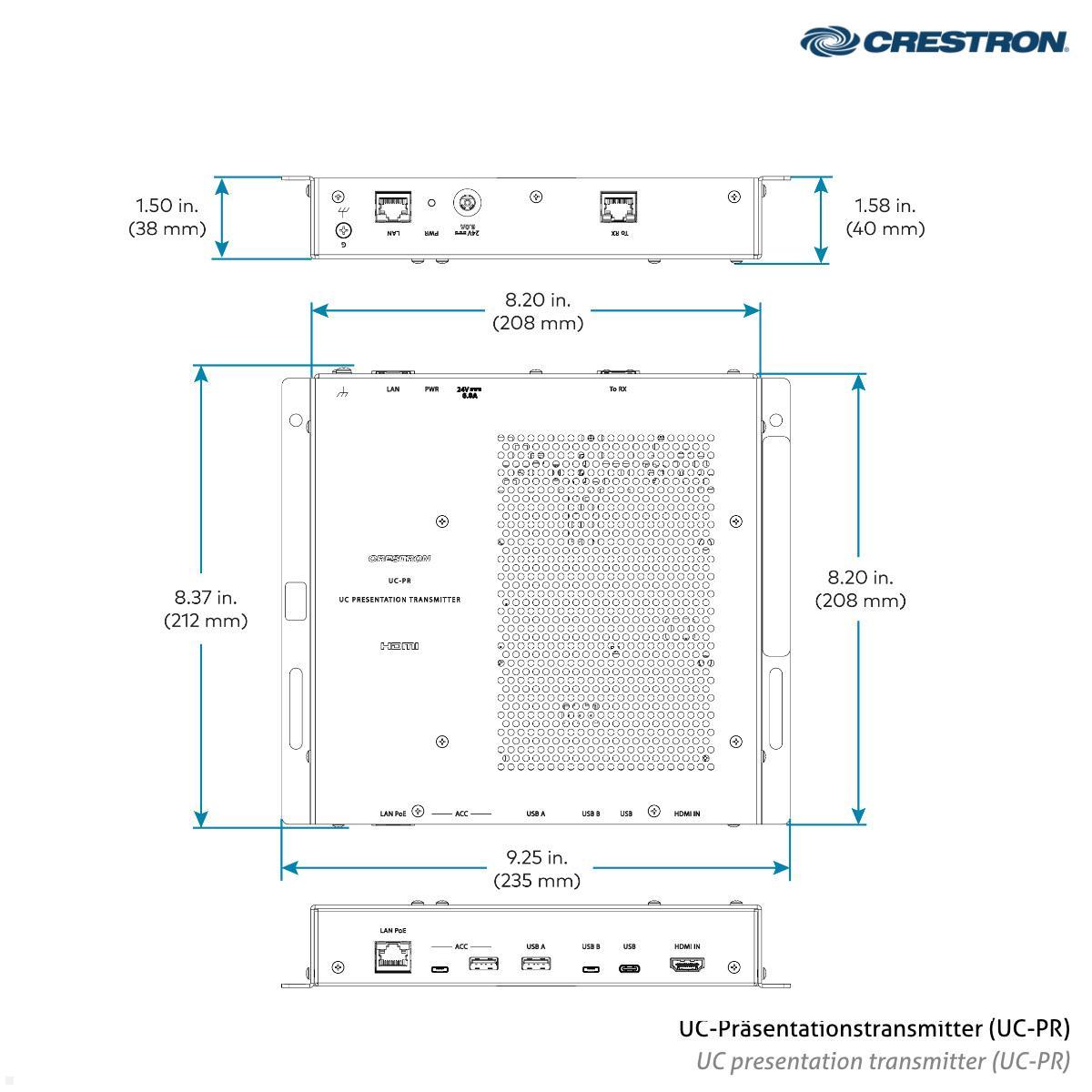 Crestron Flex Advanced Konferenzsystem mit Videobar für kleine MS Teams Räume (UC-BX31-T) technische Zeichnung