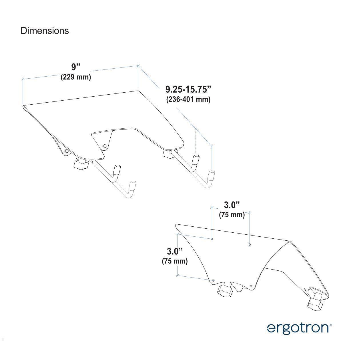 Ergotron LX Laptop Tischhalterung schwenkbar (45-490-516), weiß techische Zeichnung Ablage