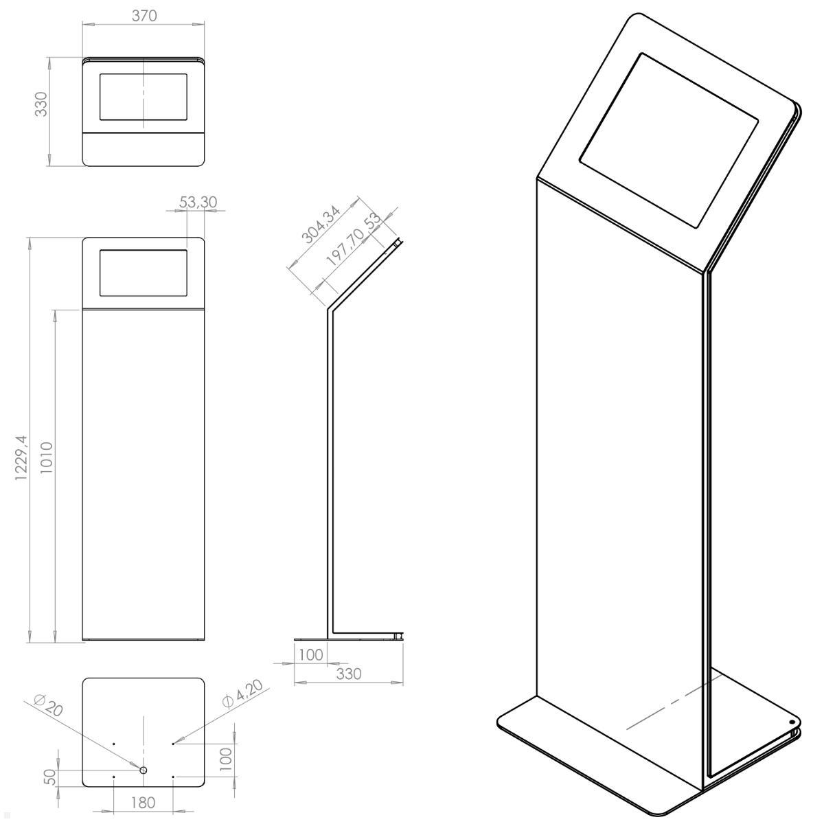 TabLines TBS096 Design Tabletständer quer Apple iPad Pro 12.9 (5./6. Gen.), technische Zeichnung