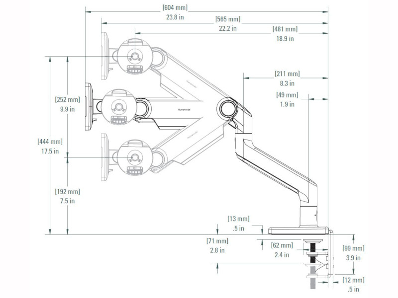 Humanscale M8.1 Monitor Tischhalterung für Apple Pro Display XDR, weiß Maße