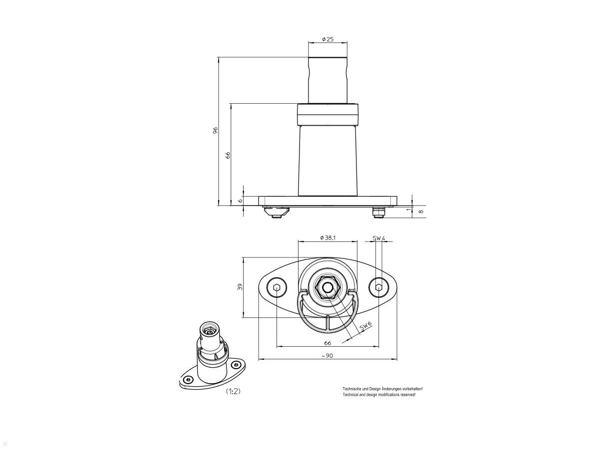 Novus Zubehör Systemschienen-Adapter für Clu Monitorarm, weiß technische Zeichnung