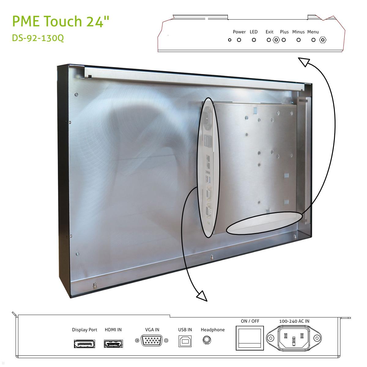 Distec BLO-Line A1 Brandschutz Monitor 24 Zoll PME Touch quer (DS-92-130Q) Anschlüsse