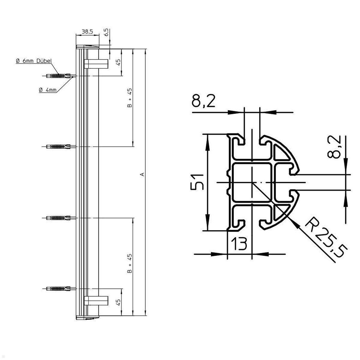 Novus SKY 15N TV Wandhalter 445 mit Schwenkarm (720mm) technische Zeichnung