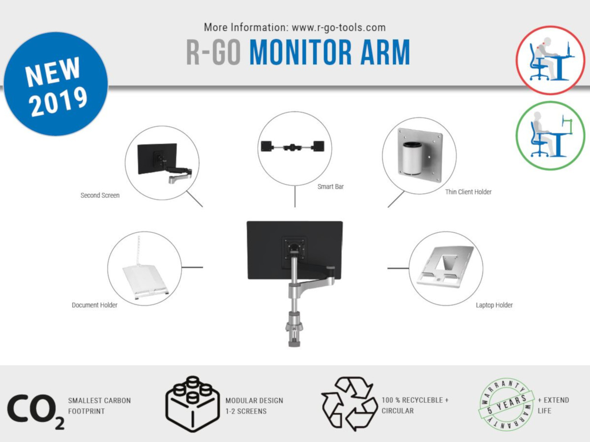 R-Go Tools Caparo Dual Monitor Tischhalterung bis 26 Zoll, RGOVLCA4TWSI, silber/schwarz Info Sheet