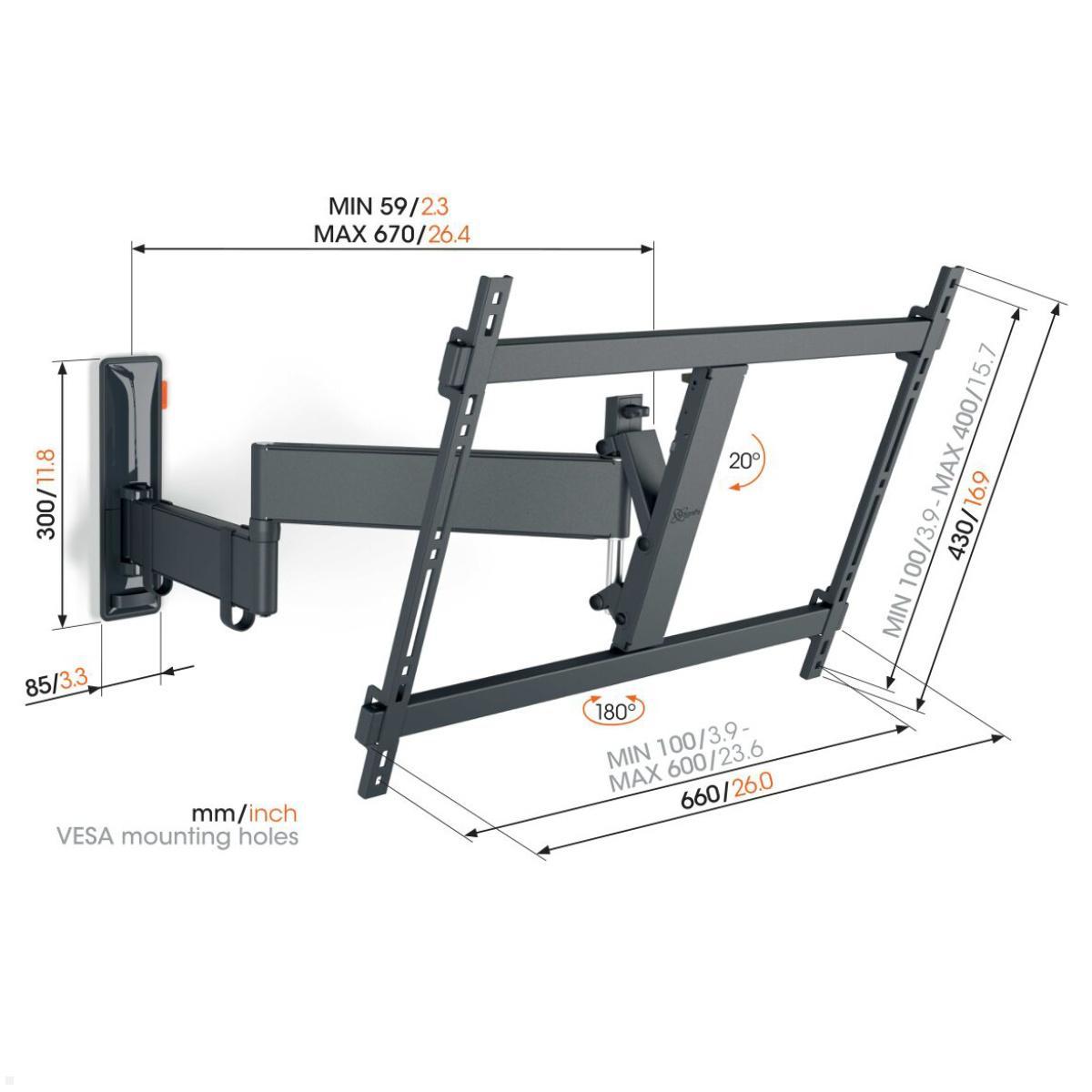 Vogels COMFORT TVM 3645B schwenkbare TV Wandhalterung 40-77 Zoll, schwarz, Maße