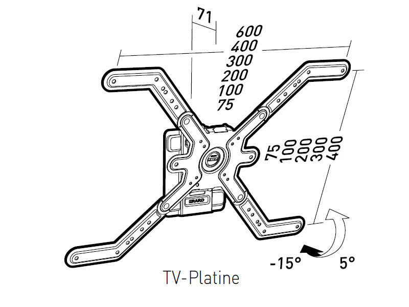 Erard CLIFF 600T neigbare TV Wandhalterung Zeichnung