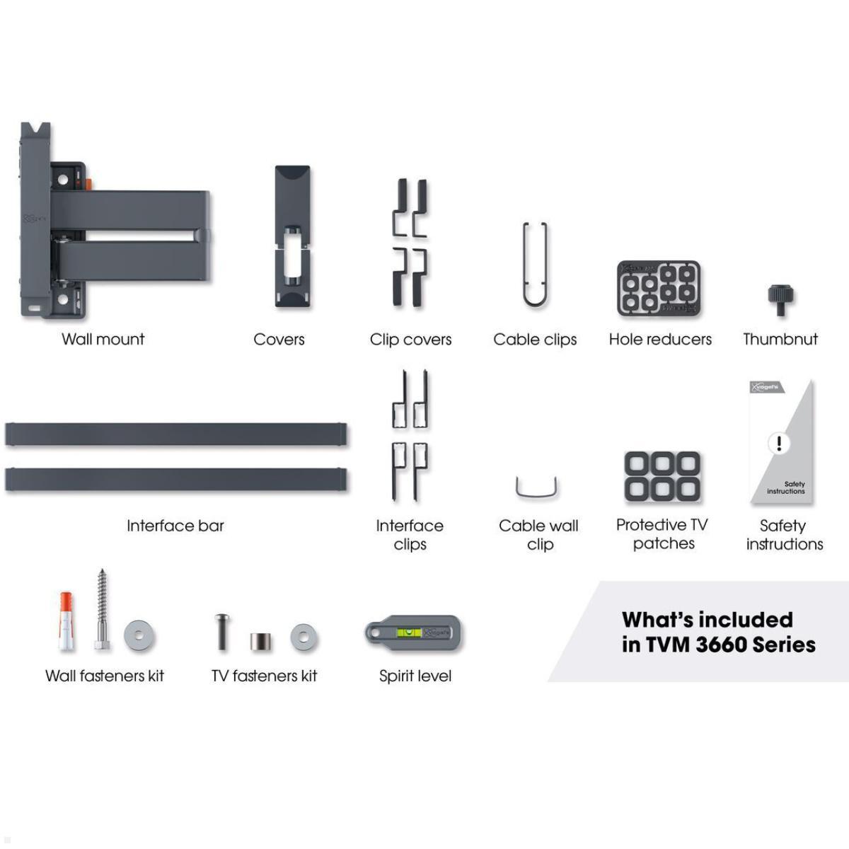 Vogels COMFORT TVM 3665 schwenkbare OLED TV Wandhalterung 40-77 Zoll, Lieferumfang