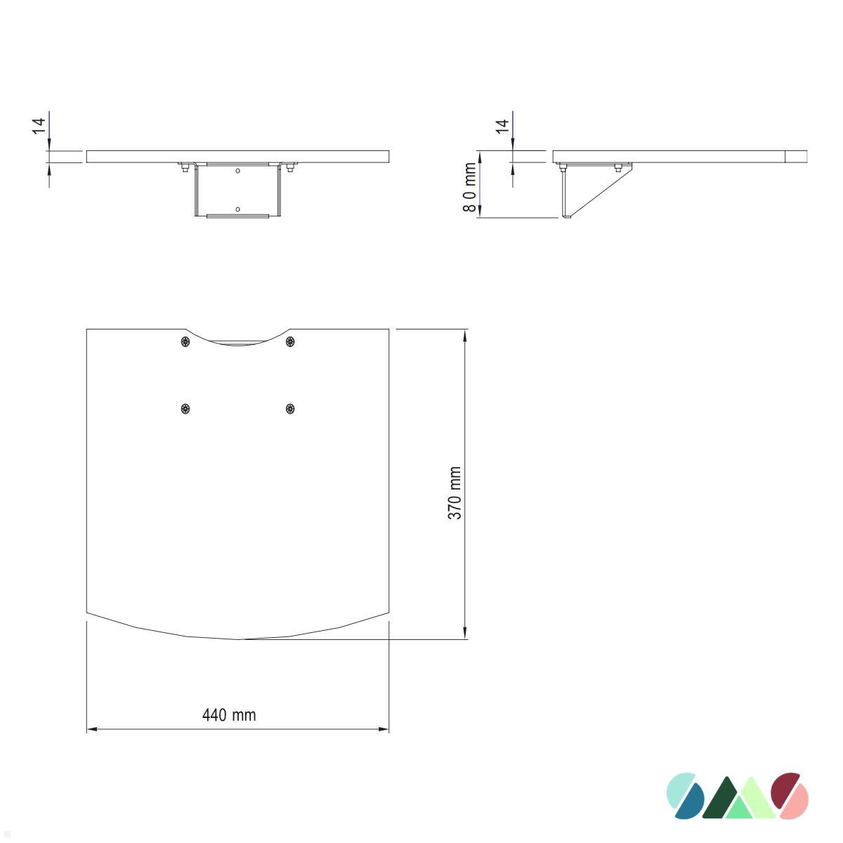 SMS Zubehör Icon Flat shelf M/L Ablage Board für Bodenständer (FS040001-P0), schwarz technische Zeichnung