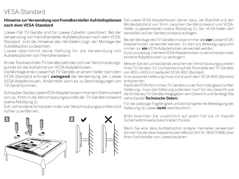 MonLines V040 Loewe Vesa Adapterbolzen M8x35 Anleitung