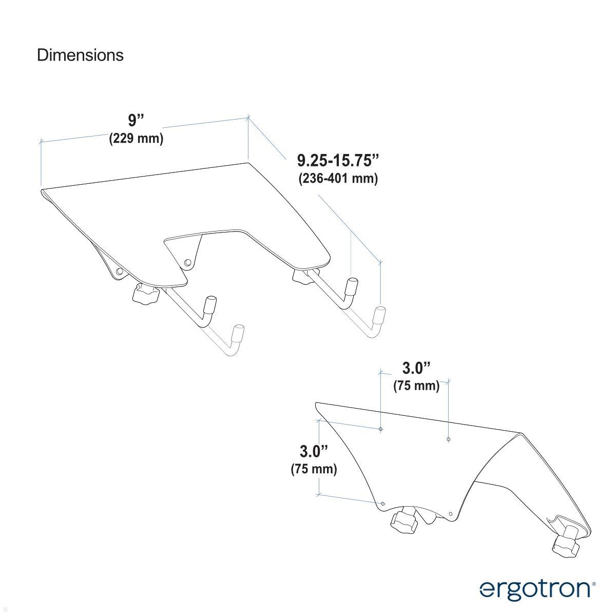 Ergotron LX Arm Notebook Wandhalterung (45-243-526), silber technische Zeichnung Notebook Halter