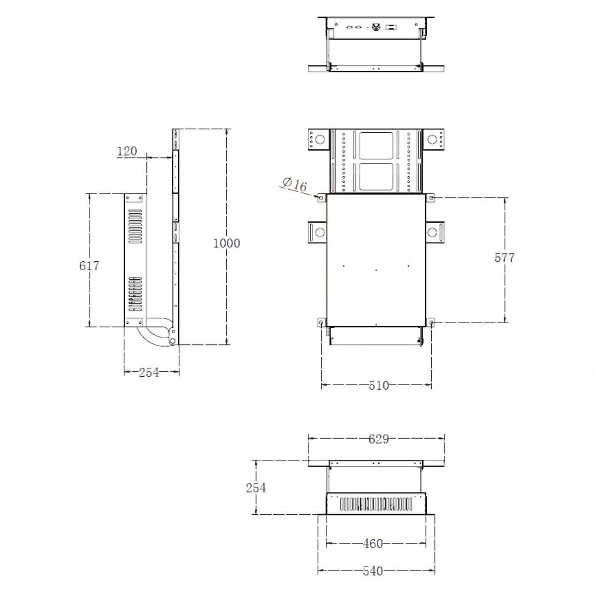 MonLines MDH012W elektrischer Einbau TV Deckenlift 32 - 75 Zoll, weiß, technische Zeichnung