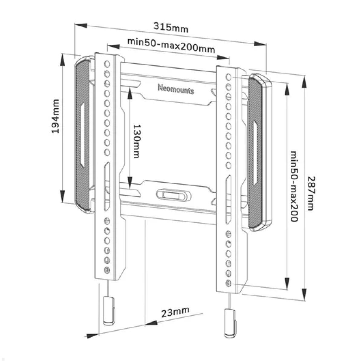 Flache TV Wandhalterung, Neomounts WL30-550BL12, schwarz, Technische Zeichnung