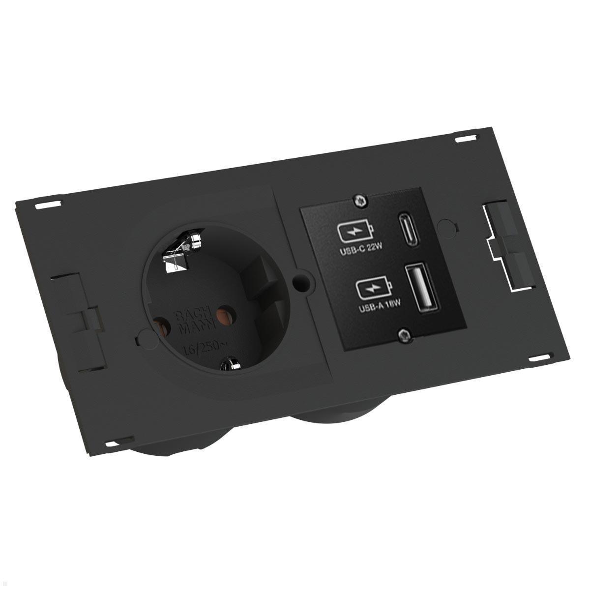 Bachmann DUE Steckdose, USB-Charger A/C, Deckel, Edelstahl (929.227DE), Steckdoseneinheit