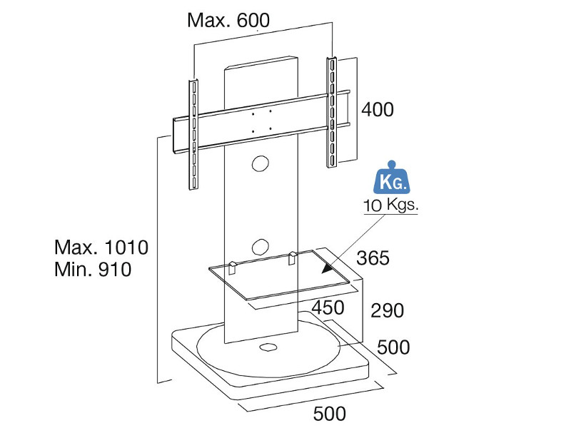 PureMounts GI-PM-101S TV Standfuß schwenkbar und höhenverstellbar, Maße