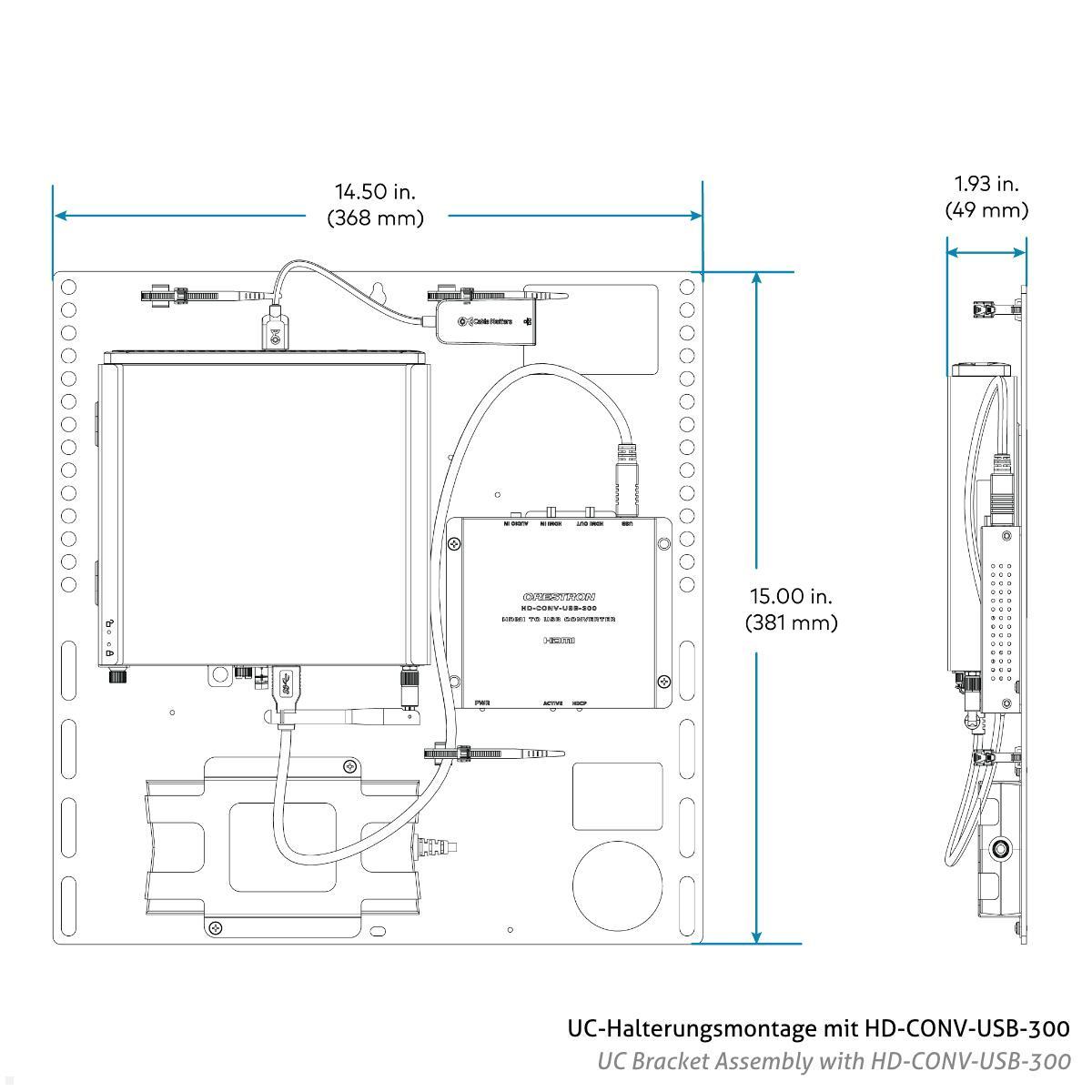 Crestron Flex Tabletop Videokonferenzsystem für Medium MS Teams Räume (UC-M50-T) technische Zeichnung UC Halterungsgruppe