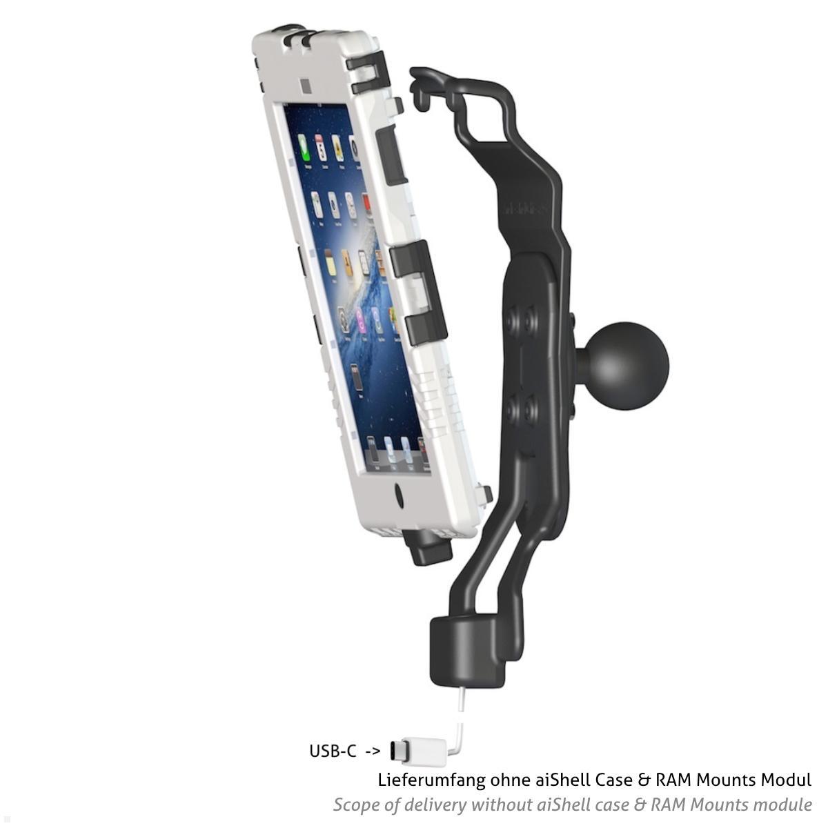 Andres Industries Zubehör für aiShell 12 Car Cradle USB-C V2 mit Connector Kabel 2m Anwendung mit RAM Mounts Modul