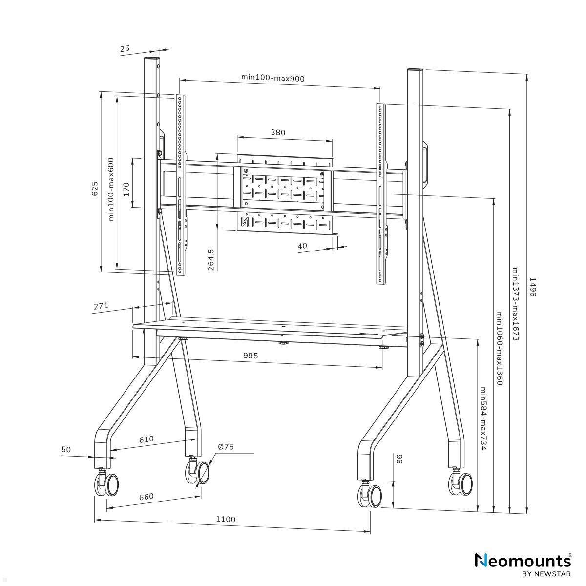 Neomounts FL50-525BL1 mobiler TV Bodenständer von 55 bis 86 Zoll, schwarz technische Zeichnung