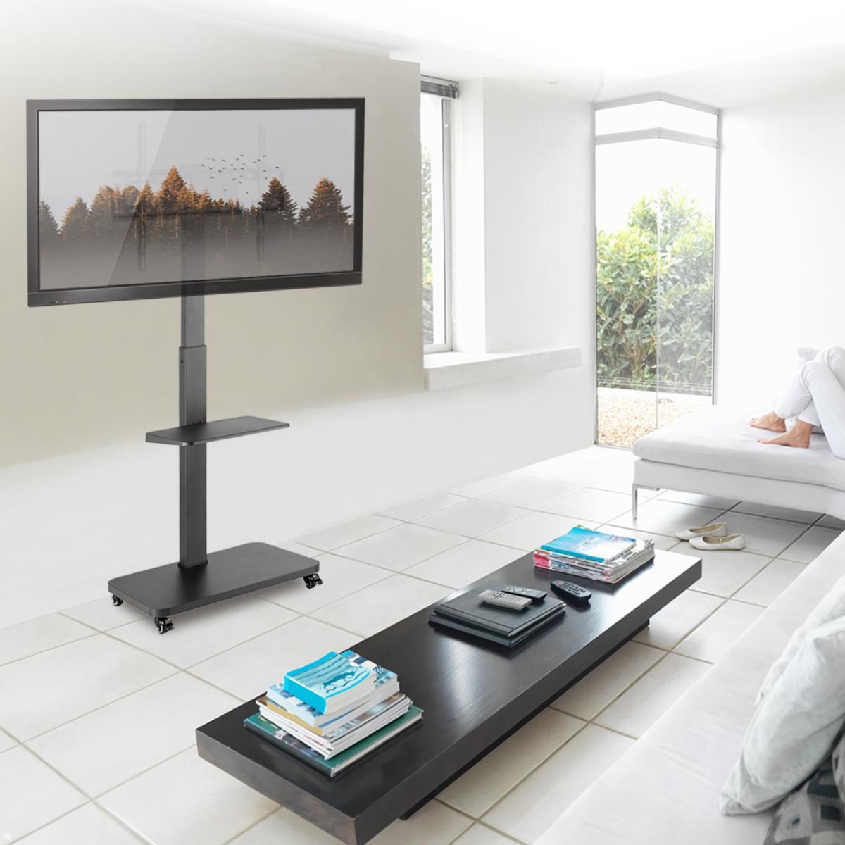 MonLines MBS011B TV Ständer auf Rollen mit Ablage bis 75 Zoll, schwarz Anwendung Home Living