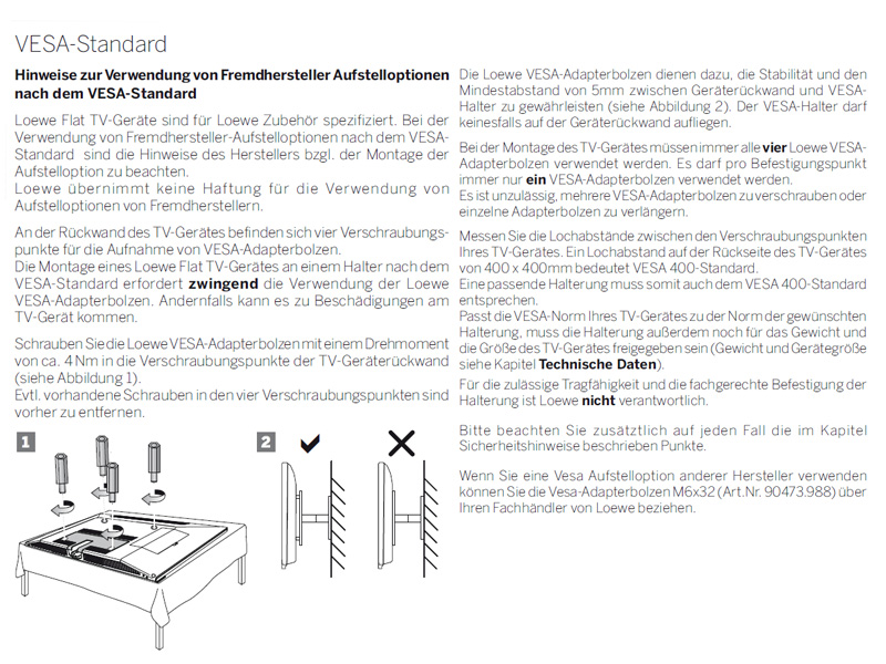 MonLines Loewe Vesa Adapterbolzen M6x35 Installation