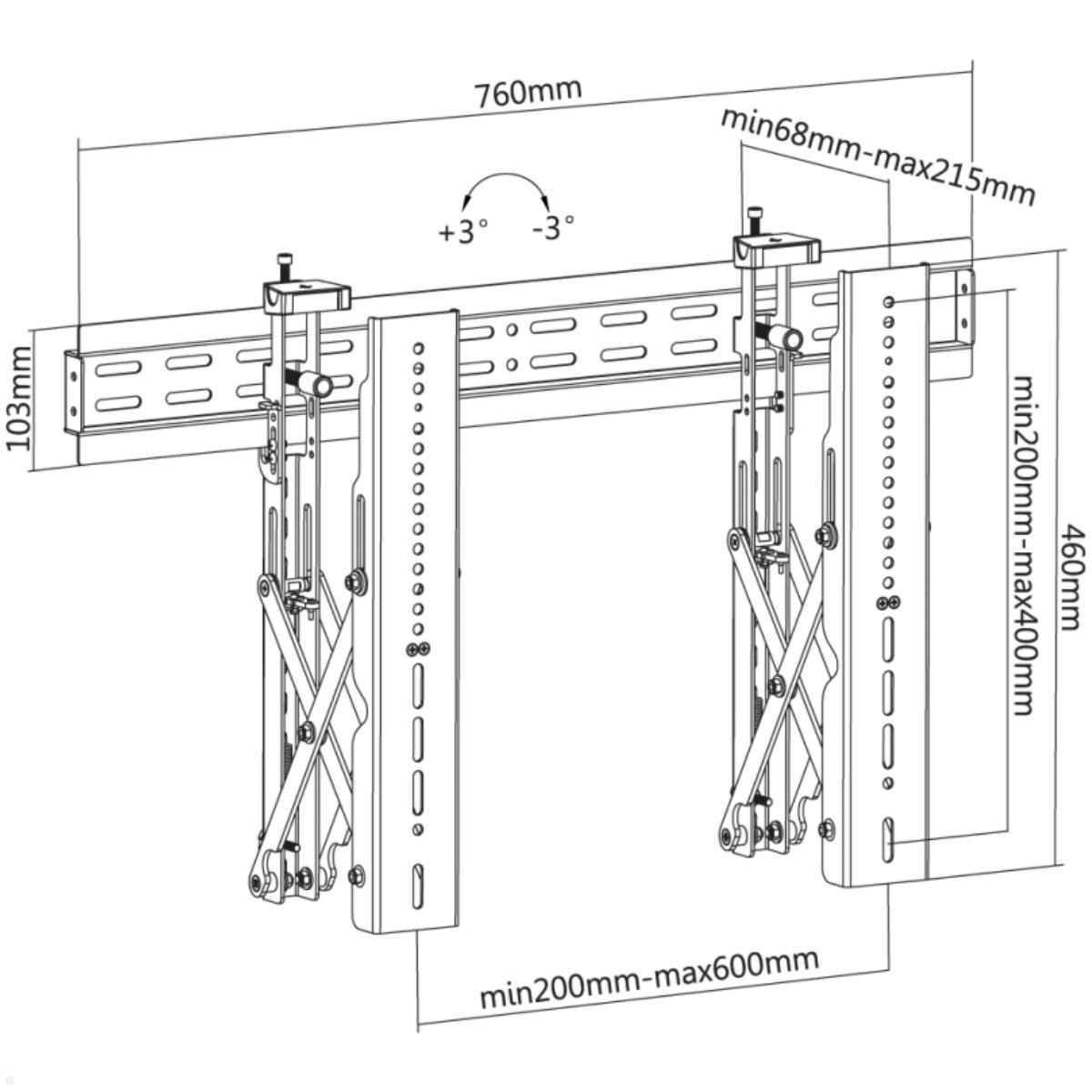 MonLines MWH009B Videowall Wandhalterung, schwarz technische Zeichnung